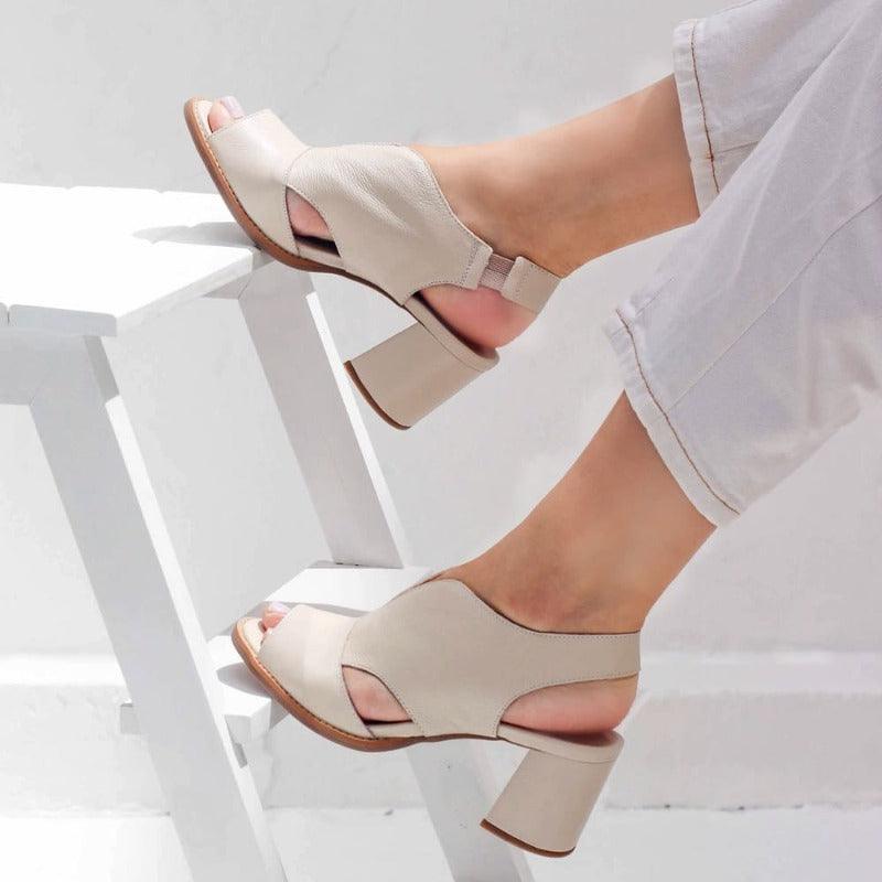 Women’s leather sandals with heel & comfort footbed – Selina-Beige-2.5-State of Style