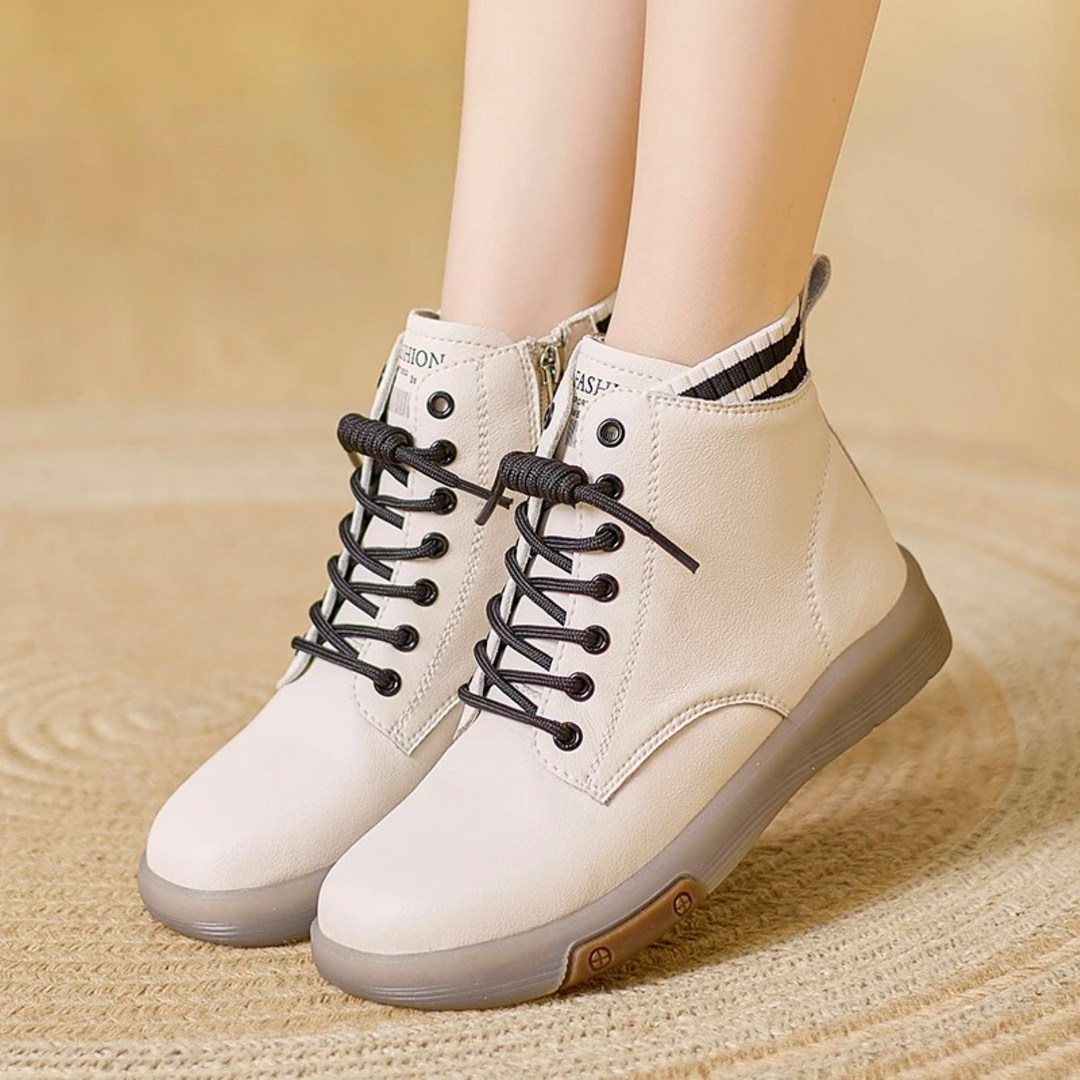 Women's Leather Waterproof Sneakers - AquaStride-Light Brown-Black-4-State of Style