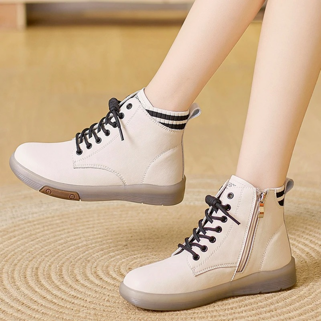 Women's Leather Waterproof Sneakers - AquaStride-Light Brown-Black-4-State of Style