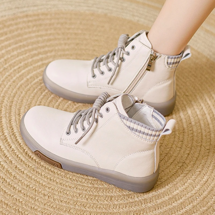 Women's Leather Waterproof Sneakers - AquaStride-Light Brown-Grey-4-State of Style