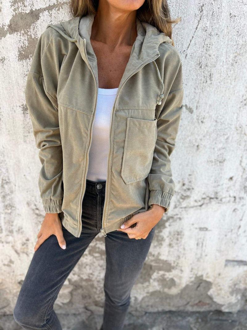Women's leisure jacket with hood and zipper – Liana-Beige-S-State of Style