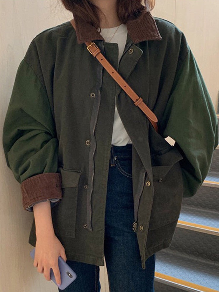 Women's Oversized Jacket | Trendy and Comfy-Army Green-S-State of Style