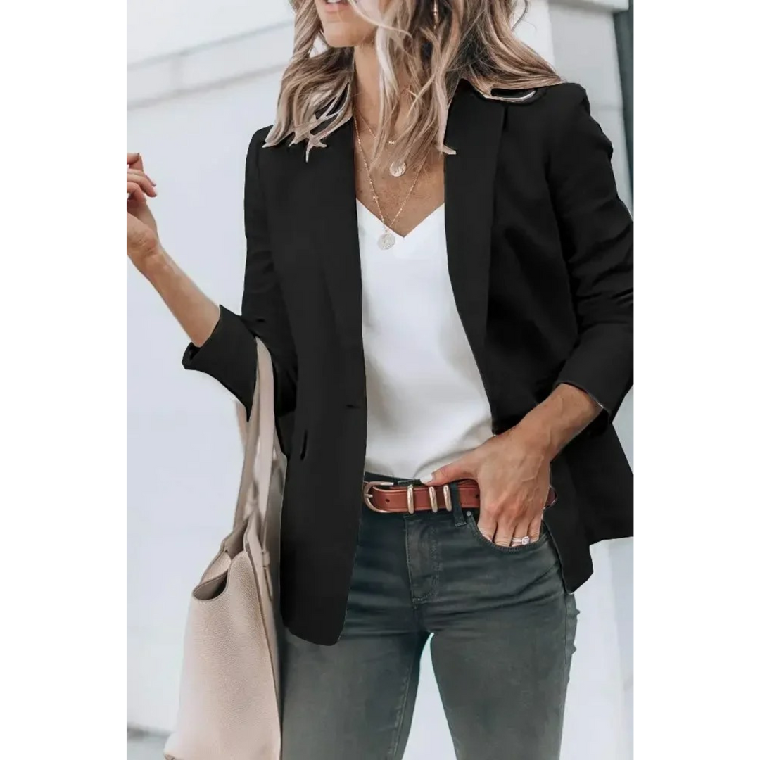 Women's Plain Blazer with Puff Sleeves - Mia-Black-S-State of Style