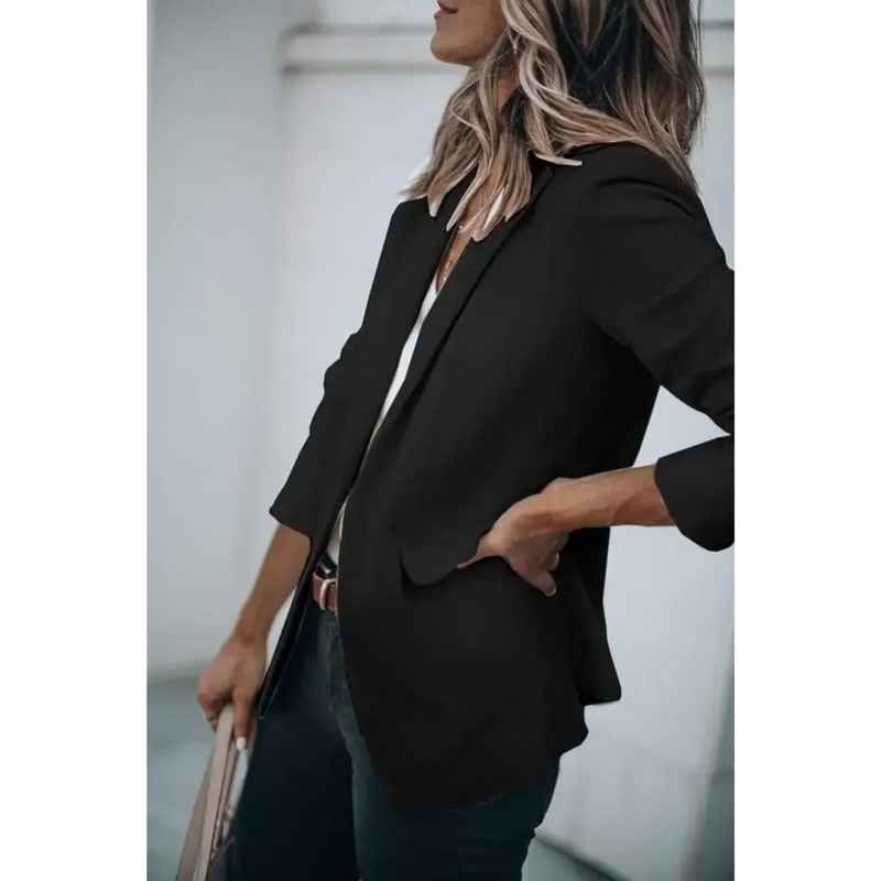 Women's Plain Blazer with Puff Sleeves - Mia-Black-S-State of Style