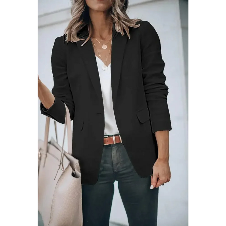 Women's Plain Blazer with Puff Sleeves - Mia-Black-S-State of Style