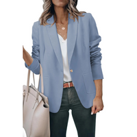 Women's Plain Blazer with Puff Sleeves - Mia-Blue-S-State of Style