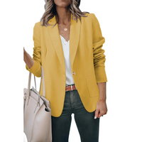 Women's Plain Blazer with Puff Sleeves - Mia-Yellow-S-State of Style