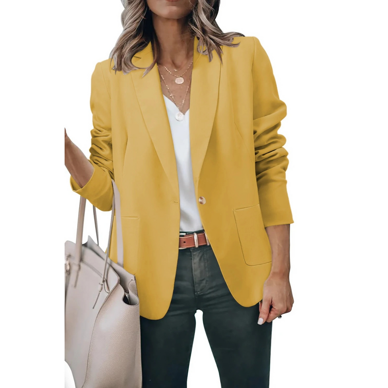 Women's Plain Blazer with Puff Sleeves - Mia-Yellow-S-State of Style