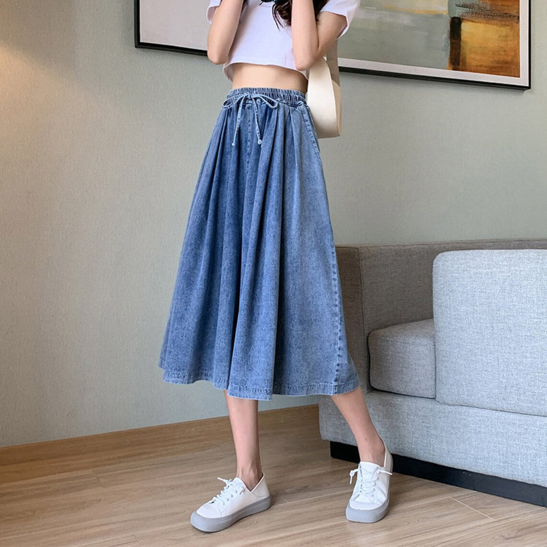 Women's Plus-Size Denim Skort Pants – High-Waisted, Wide-Leg-M-State of Style