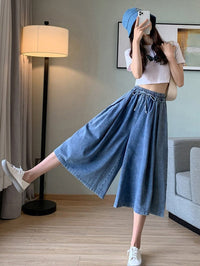 Women's Plus-Size Denim Skort Pants – High-Waisted, Wide-Leg-M-State of Style