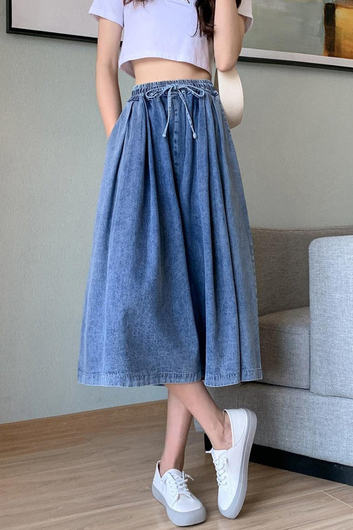 Women's Plus-Size Denim Skort Pants – High-Waisted, Wide-Leg-M-State of Style