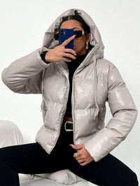 Women's Puffer Jacket with Hood - Isabelle-Beige-S-State of Style