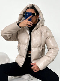 Women's Puffer Jacket with Hood - Isabelle-Khaki-S-State of Style