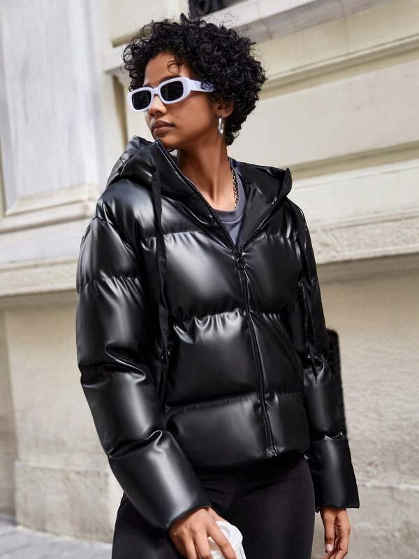 Women's Puffer Jacket with Hood - Isabelle-Khaki-S-State of Style
