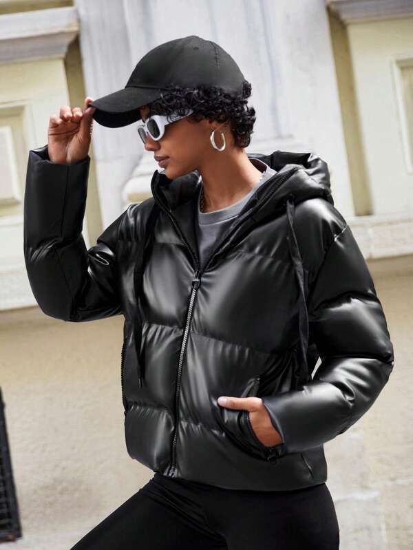 Women's Puffer Jacket with Hood - Isabelle-Khaki-S-State of Style