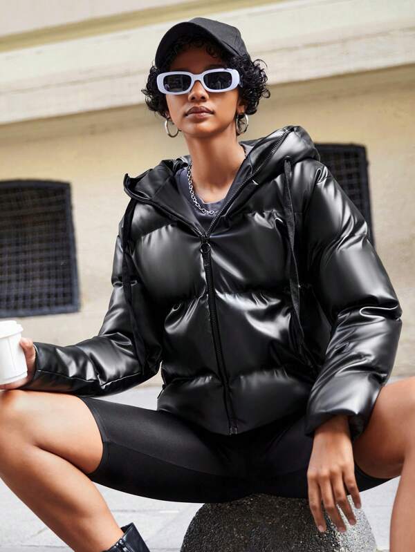 Women's Puffer Jacket with Hood - Isabelle-Khaki-S-State of Style