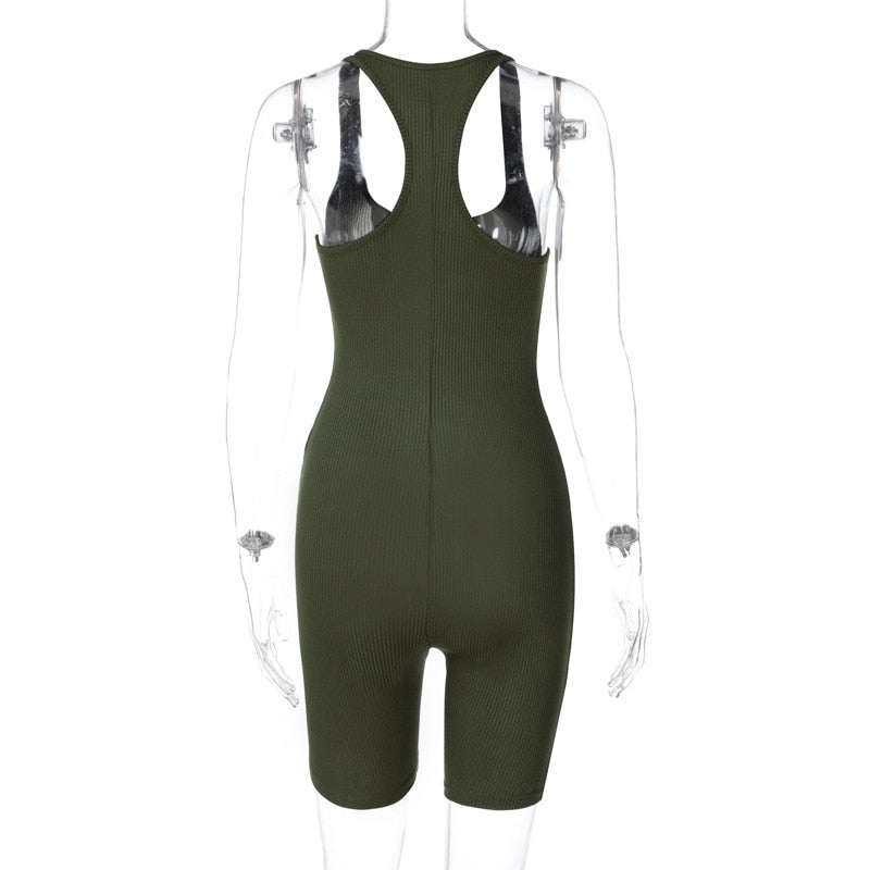Women's Summer Jumpsuit-Army Green Short-S-State of Style