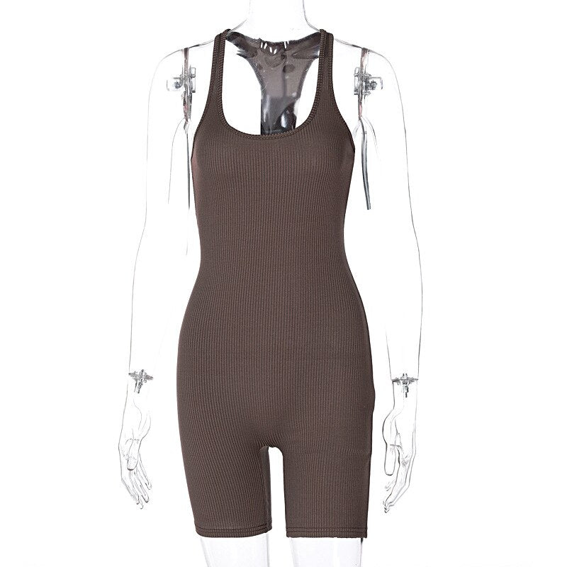 Women's Summer Jumpsuit-Brown Short-S-State of Style