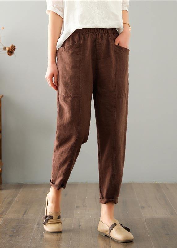 Women's summer trousers made of a linen-cotton blend with an elastic waistband - Clara-Brown-M-State of Style