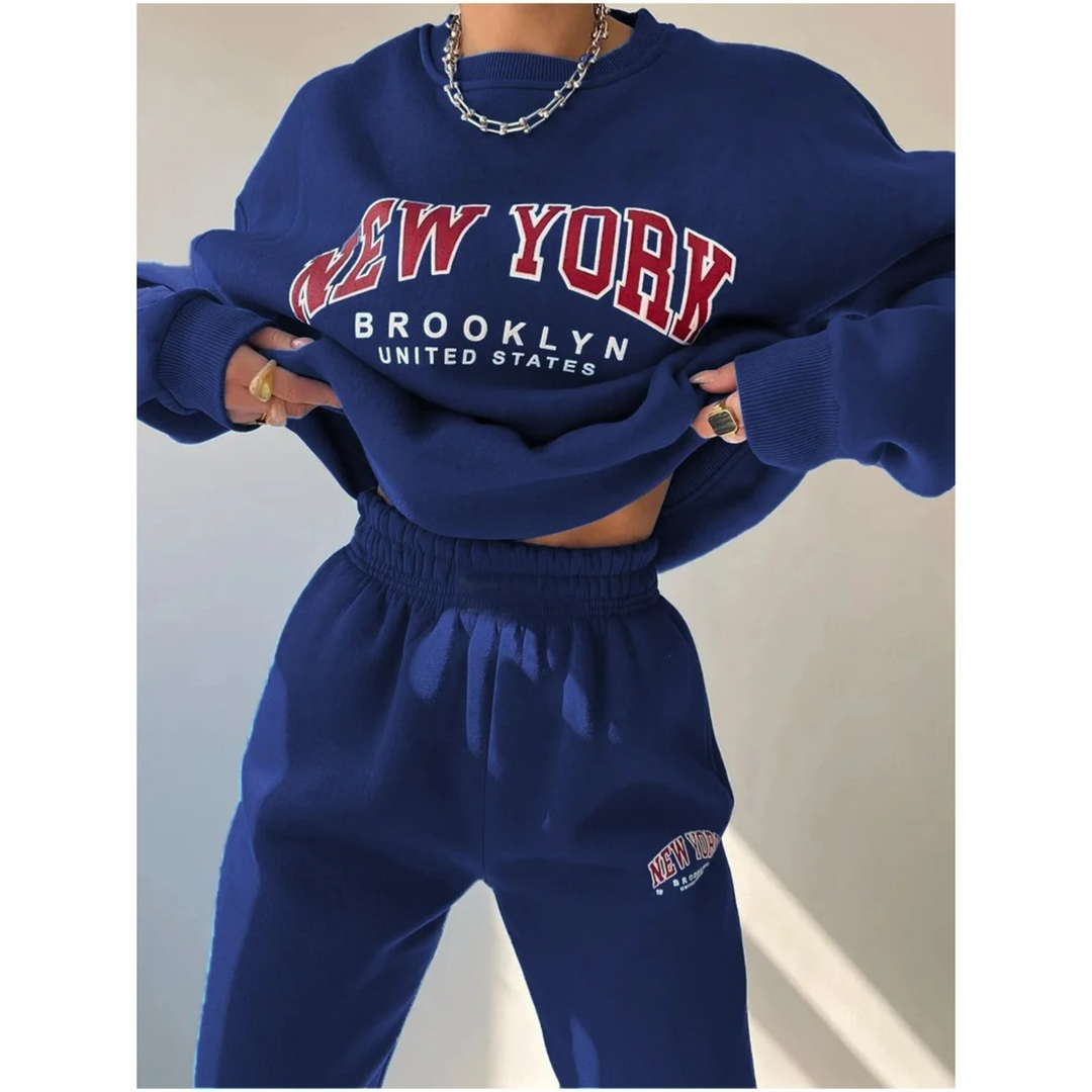 Women’s Tracksuit with Letter Print – Viva-Dark Blue-S-State of Style