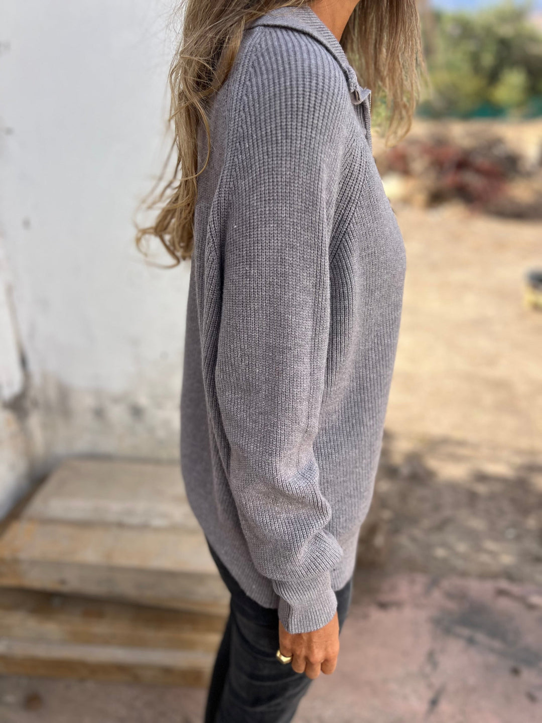 Women's V-Neck Sweater - Camille-Grey-S-State of Style