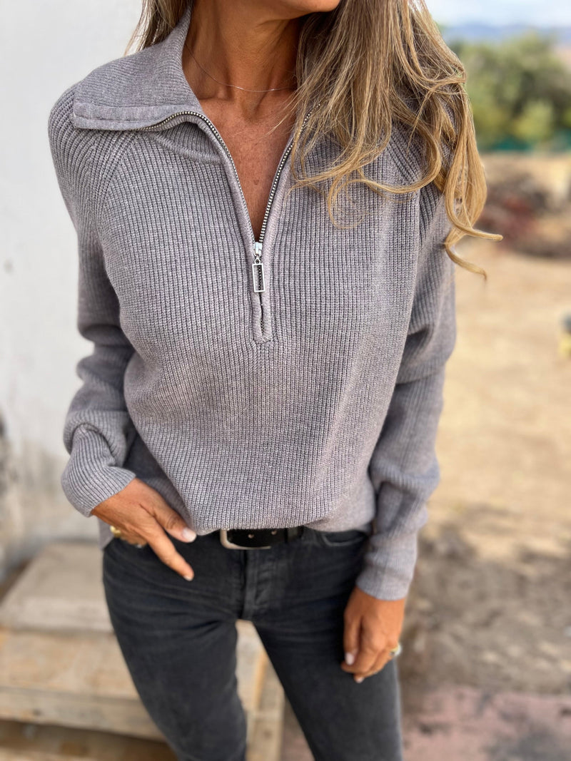 Women's V-Neck Sweater - Camille-Grey-S-State of Style