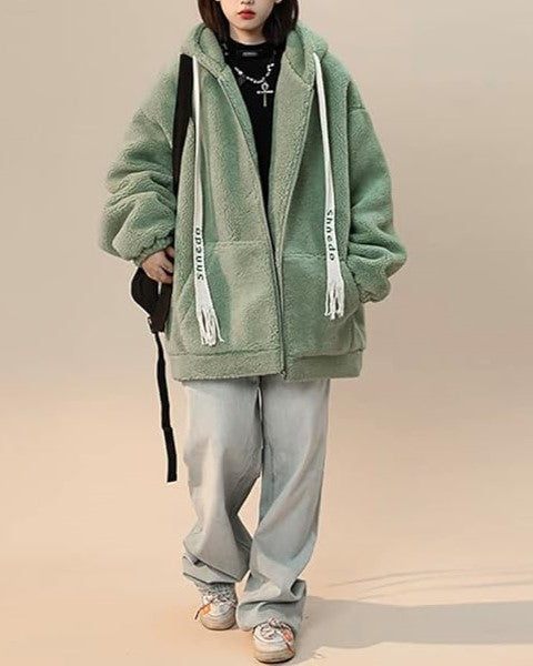 Women's Winter Fleece Jacket | Oversized & Warm-Green-L-State of Style