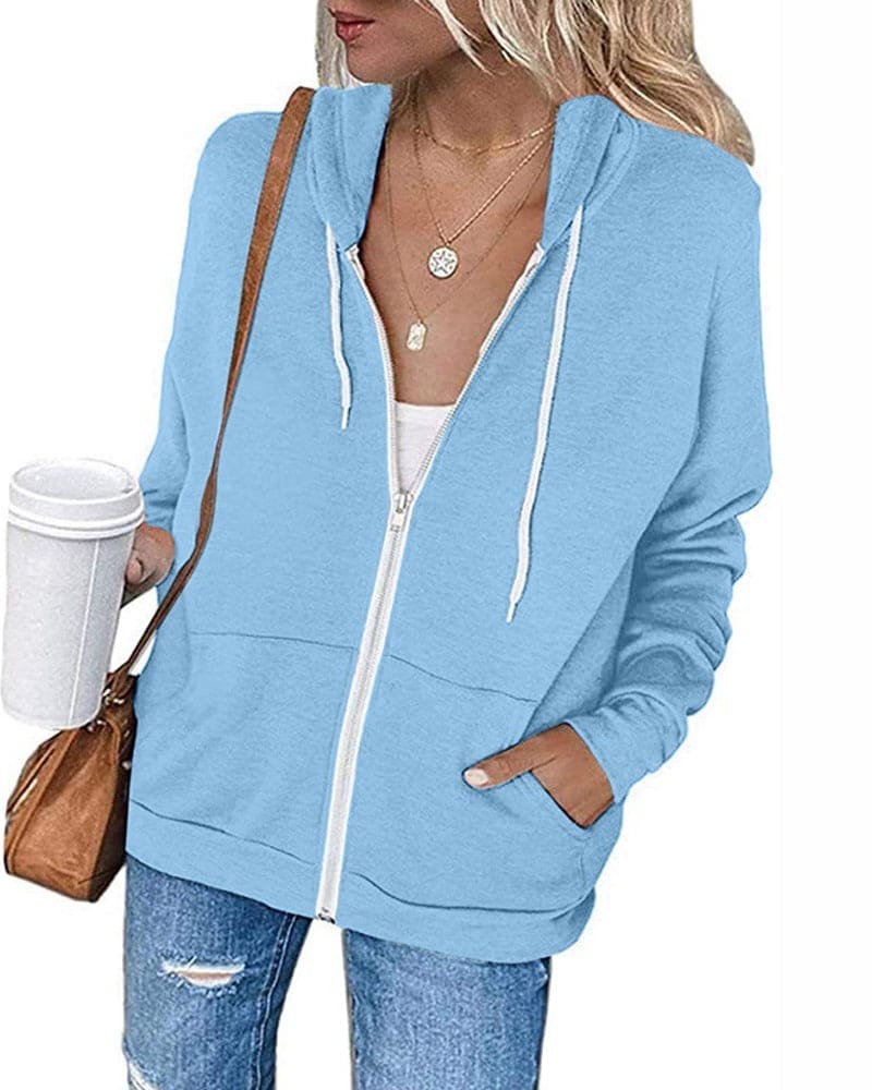 Women's Zipped Hoodie - Mila-Light Blue-S-State of Style