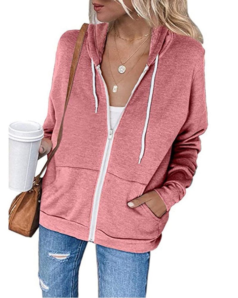 Women's Zipped Hoodie - Mila-Pink-S-State of Style