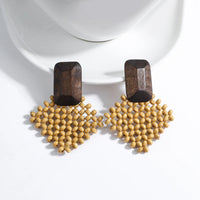 Wood and Rattan Drop Earrings | Unique Handmade Jewellery-DIAMOND BROWN-State of Style