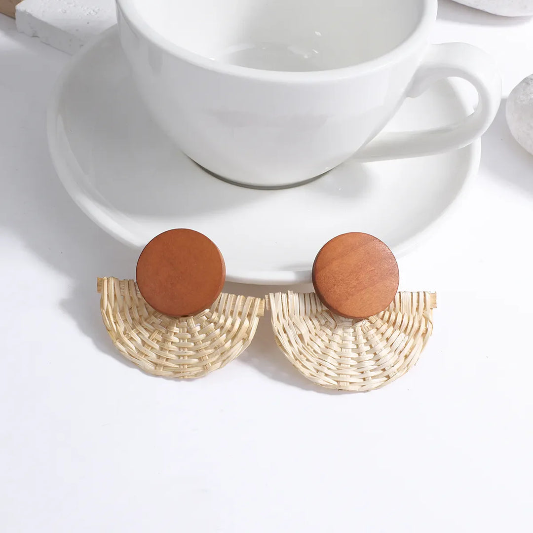 Wood and Rattan Drop Earrings | Unique Handmade Jewellery-FAN-State of Style
