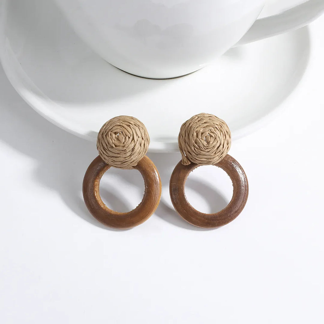 Wood and Rattan Drop Earrings | Unique Handmade Jewellery-ROUND 2-State of Style