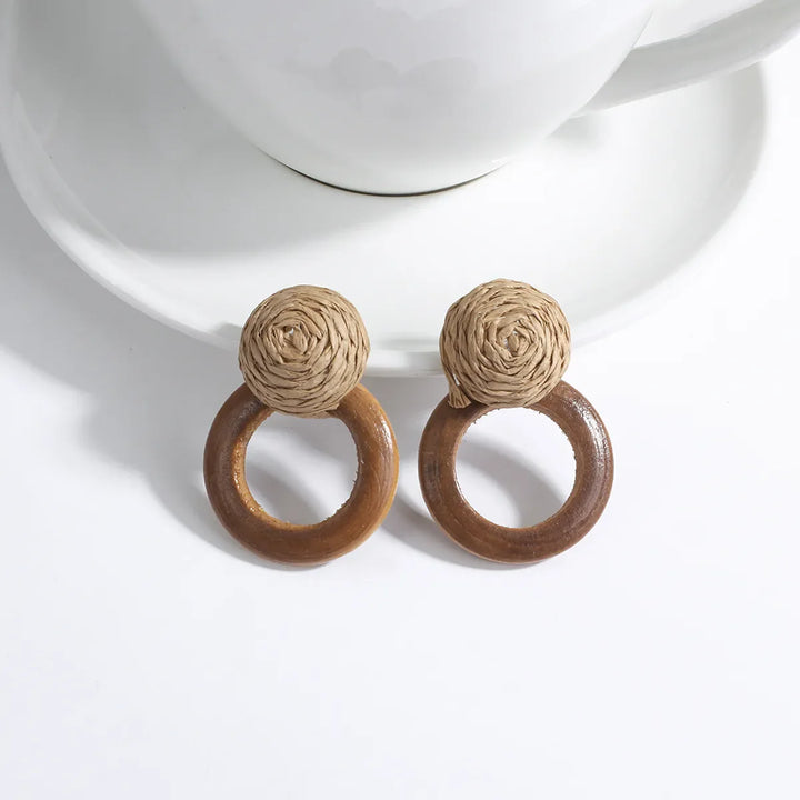 Wood and Rattan Drop Earrings | Unique Handmade Jewellery-ROUND 2-State of Style