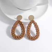 Wood and Rattan Drop Earrings | Unique Handmade Jewellery-TEARDROP 1-State of Style