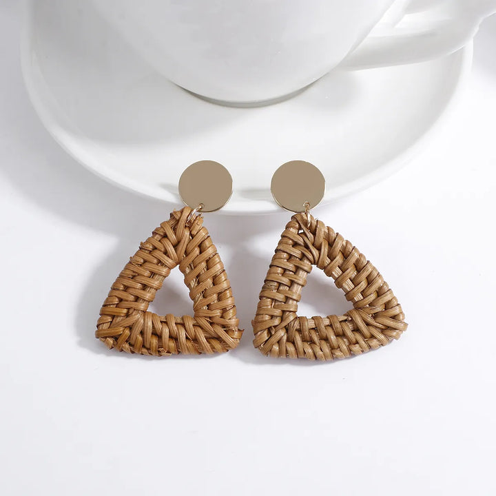 Wood and Rattan Drop Earrings | Unique Handmade Jewellery-TRIANGLE-State of Style