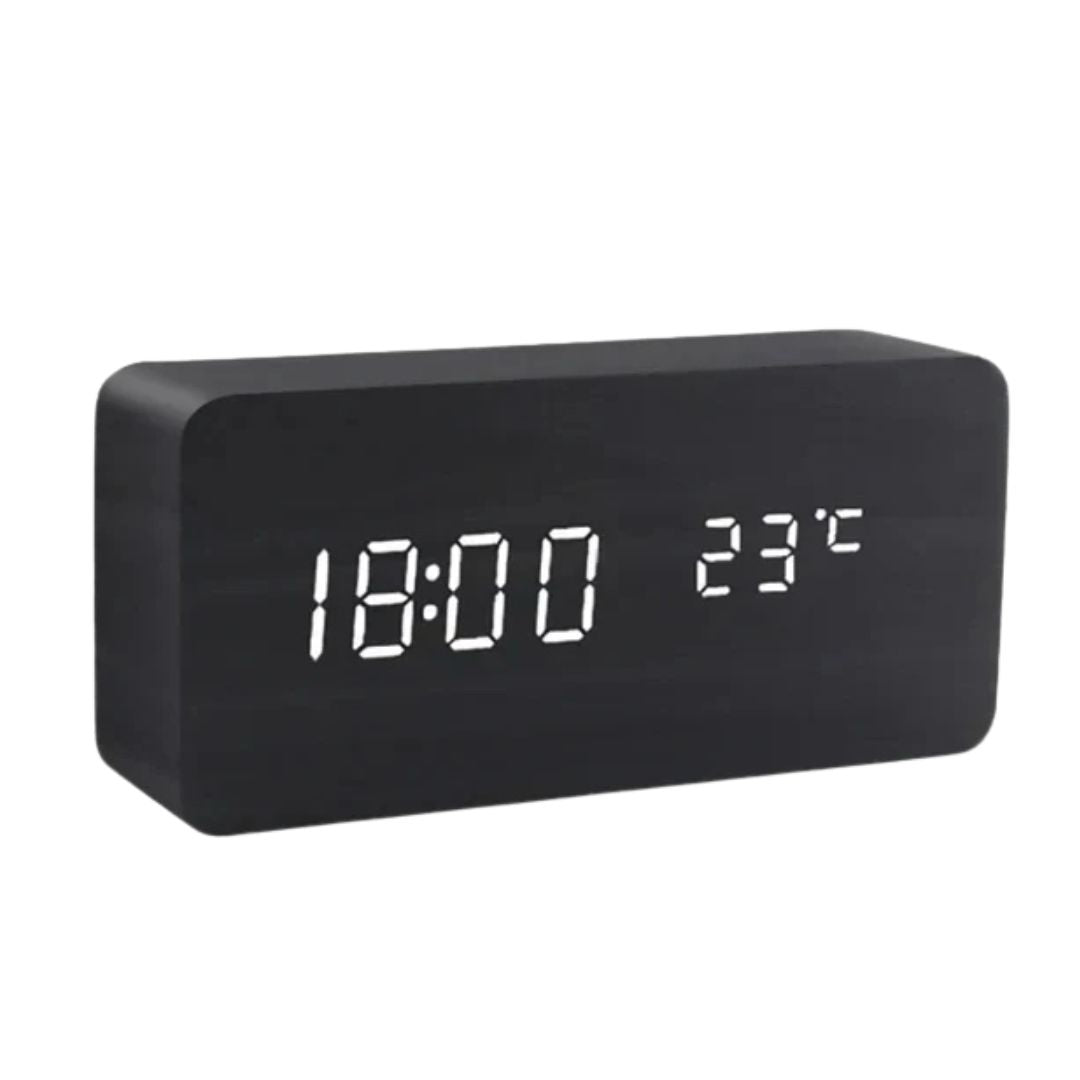 Wooden LED Clock with Voice Control - EcoClock-Black block-shaped-State of Style