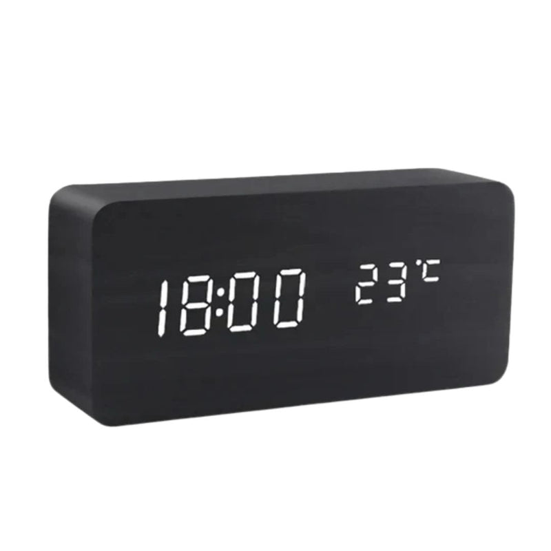 Wooden LED Clock with Voice Control - EcoClock-Black block-shaped-State of Style