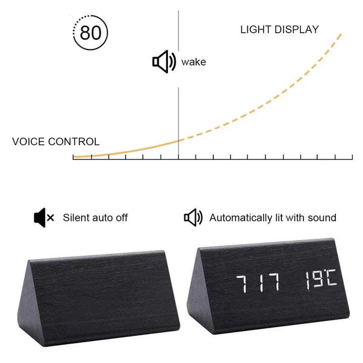 Wooden LED Clock with Voice Control - EcoClock-Black block-shaped-State of Style