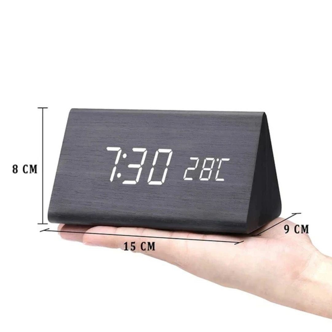 Wooden LED Clock with Voice Control - EcoClock-Black block-shaped-State of Style