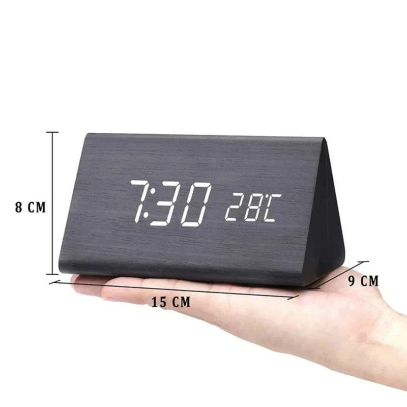 Wooden LED Clock with Voice Control - EcoClock-Black block-shaped-State of Style