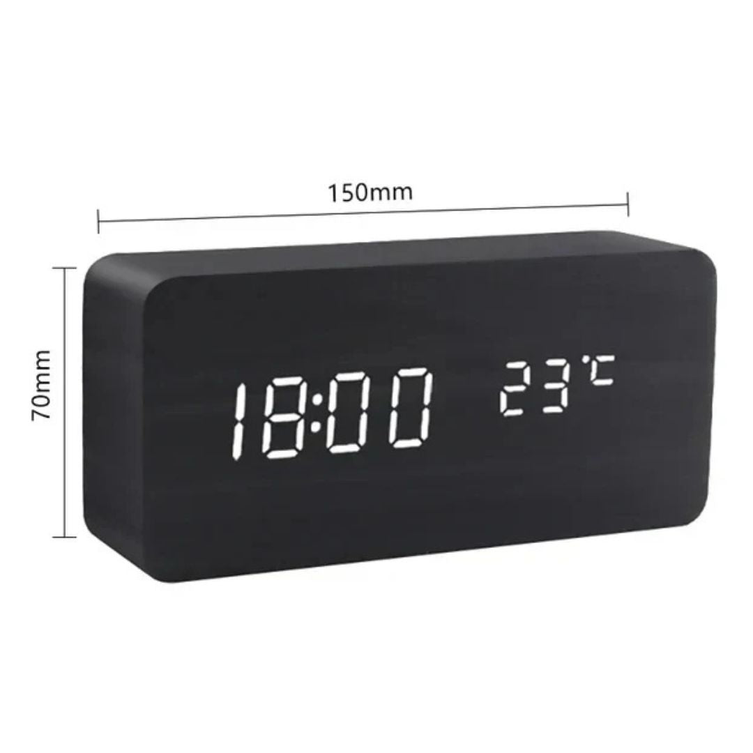 Wooden LED Clock with Voice Control - EcoClock-Black block-shaped-State of Style