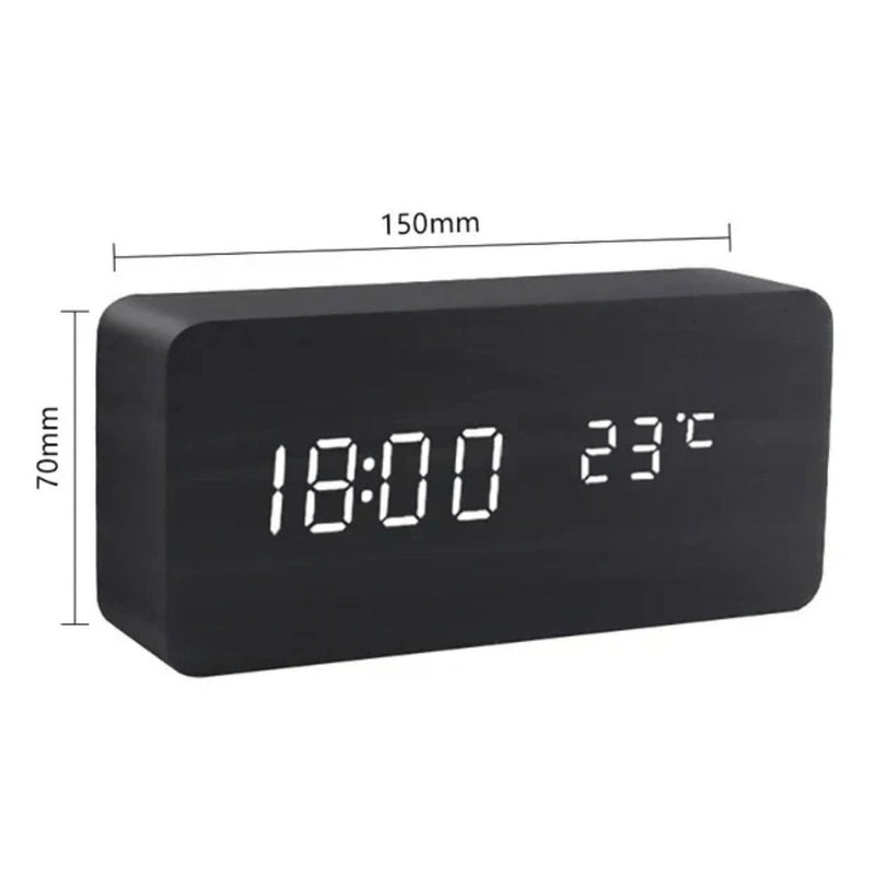 Wooden LED Clock with Voice Control - EcoClock-Black block-shaped-State of Style