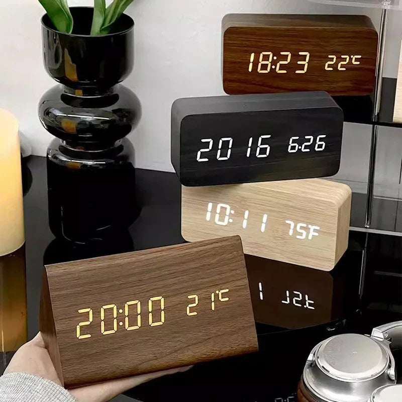 Wooden LED Clock with Voice Control - EcoClock-Black block-shaped-State of Style