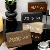 Wooden LED Clock with Voice Control - EcoClock-Black block-shaped-State of Style