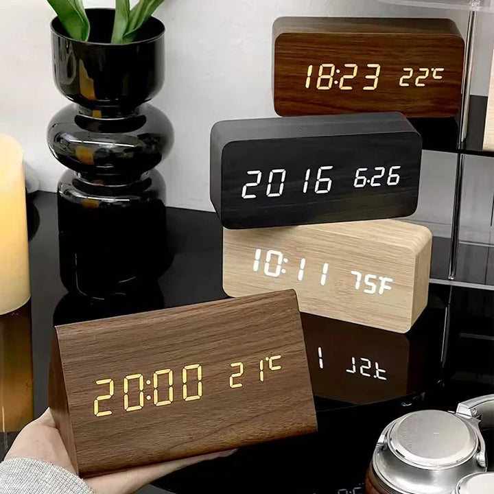 Wooden LED Clock with Voice Control - EcoClock-Black block-shaped-State of Style