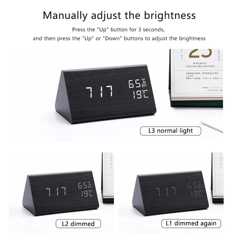 Wooden LED Clock with Voice Control - EcoClock-Black-block-State of Style