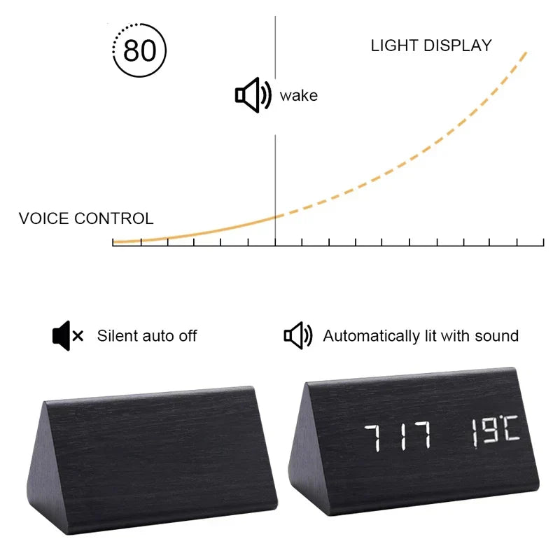 Wooden LED Clock with Voice Control - EcoClock-Black-block-State of Style