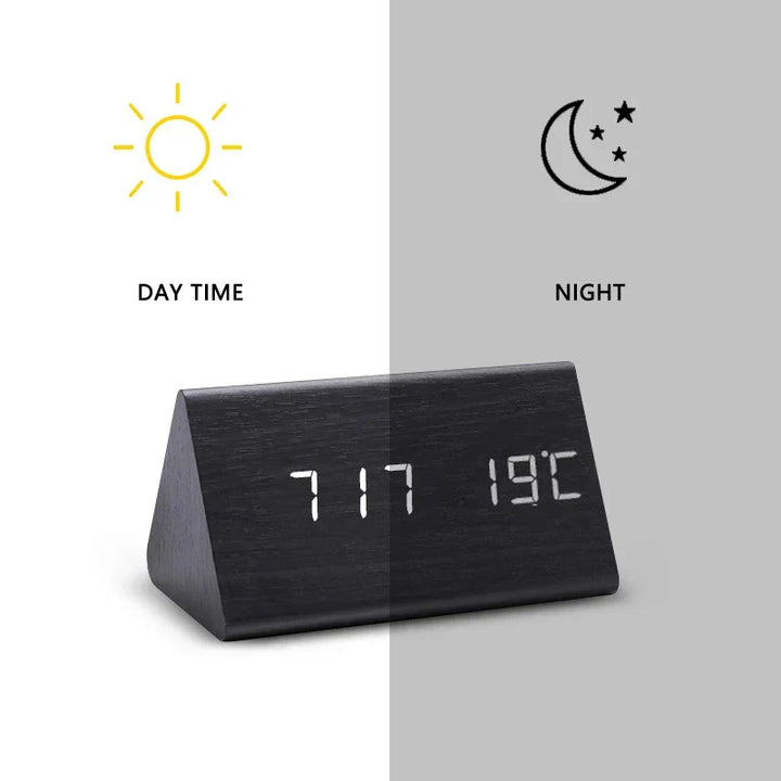 Wooden LED Clock with Voice Control - EcoClock-Black-block-State of Style