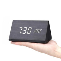 Wooden LED Clock with Voice Control - EcoClock-Black triangle-State of Style