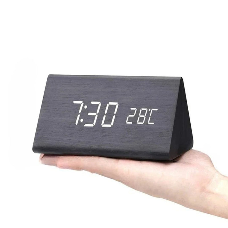 Wooden LED Clock with Voice Control - EcoClock-Black triangle-State of Style